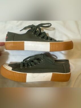 Paul Smith Olive Green Canvas Low-Top Sneakers with White Toe Cap